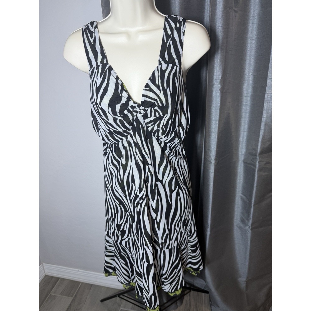 CAbi Reversible Zebra Print Floral Dress Medium Cocktail Dress Boho Modern Chic